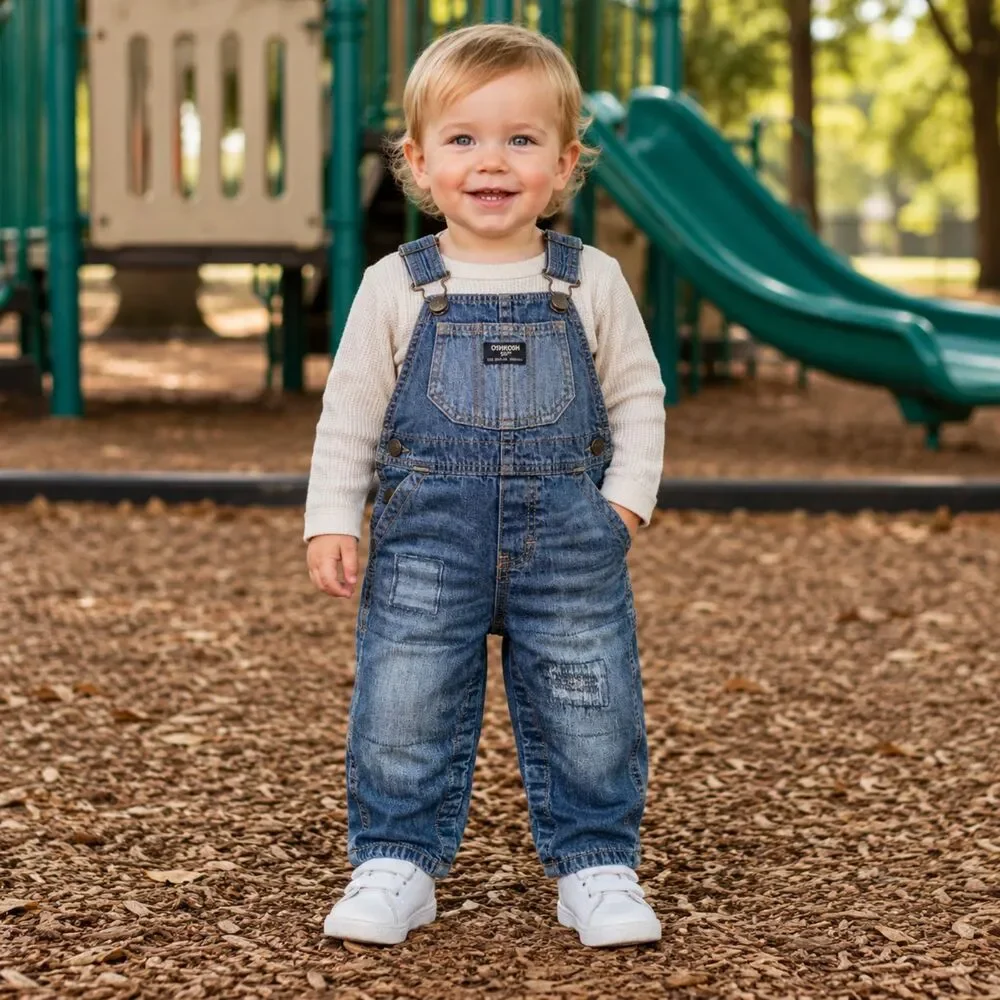 Toddler Denim Overalls 24M Flannel Lined Carpenter Y2K Workwear OshKosh Cute